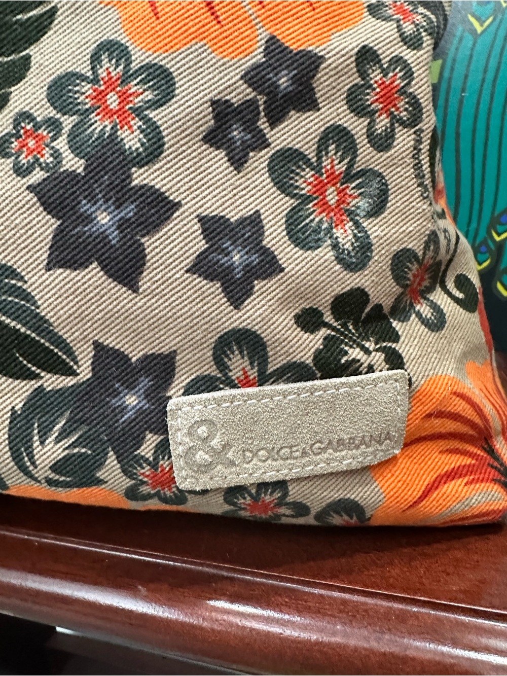 Dolce & Gabbana Floral Canvas Hobo Shoulder Bag Orange Hibiscus Print Italy - Picture 10 of 16